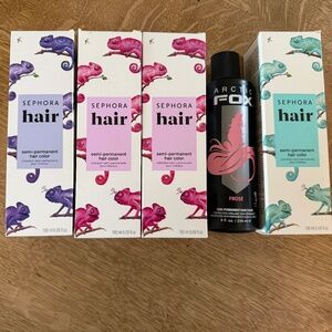 Pink, purple, and teal semi permanant hair dyes